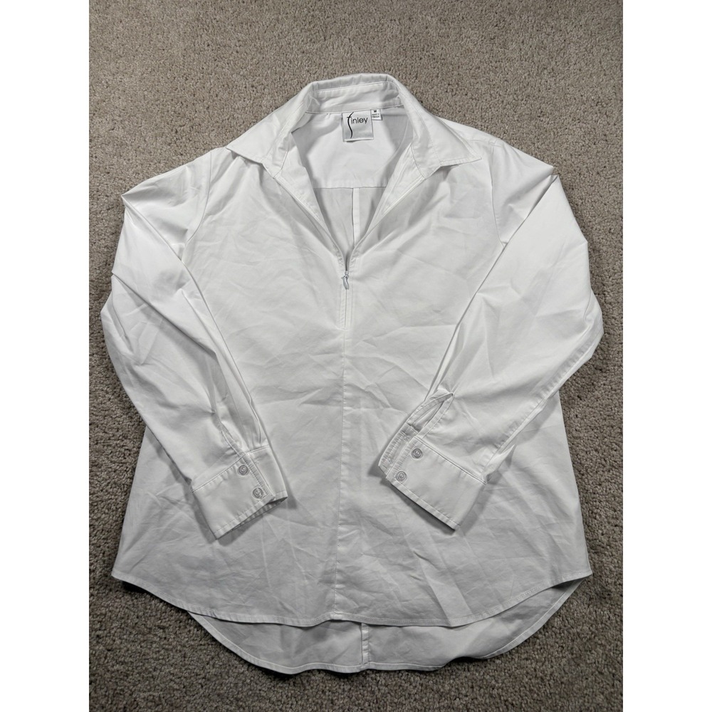 Finley Endora Silky Poplin Shirt White Half Zip Blouse Women's Size M USA